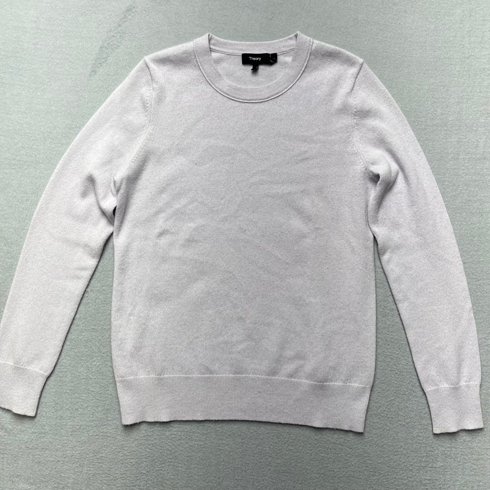 Theory 100% Cashmere Sweater Womens Large Ivory Crewneck Soft Knit Classic